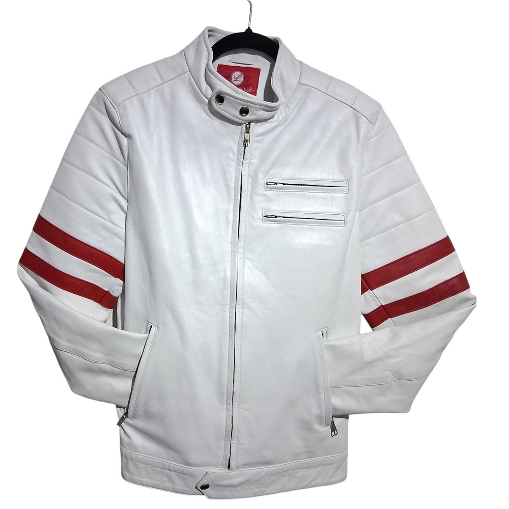 Laverapelle Men's‎ XS Genuine White Lambskin Leather Racer Moto Jacket  
Varsity
